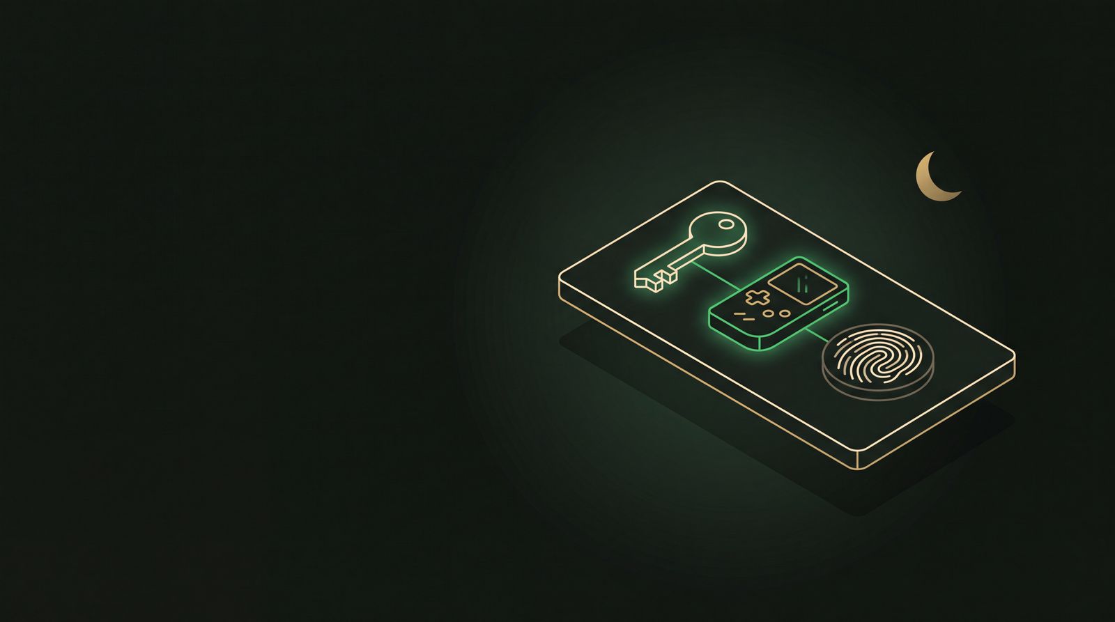 Isometrische illustratie van een telefoon met een sleutel, een toegangscode en een vingerafdruk, als beeld voor sterke klantauthenticatie onder PSD2.